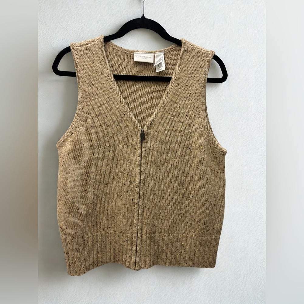 Liz Claiborne Beige V-Neck Sweater Vest
